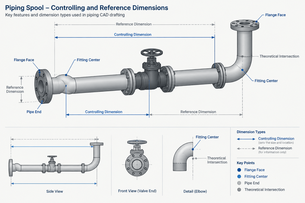 Closed Dimension Loops in Piping Drawings: How to Prevent Conflicting Fabrication Requirements piping engineering illustration