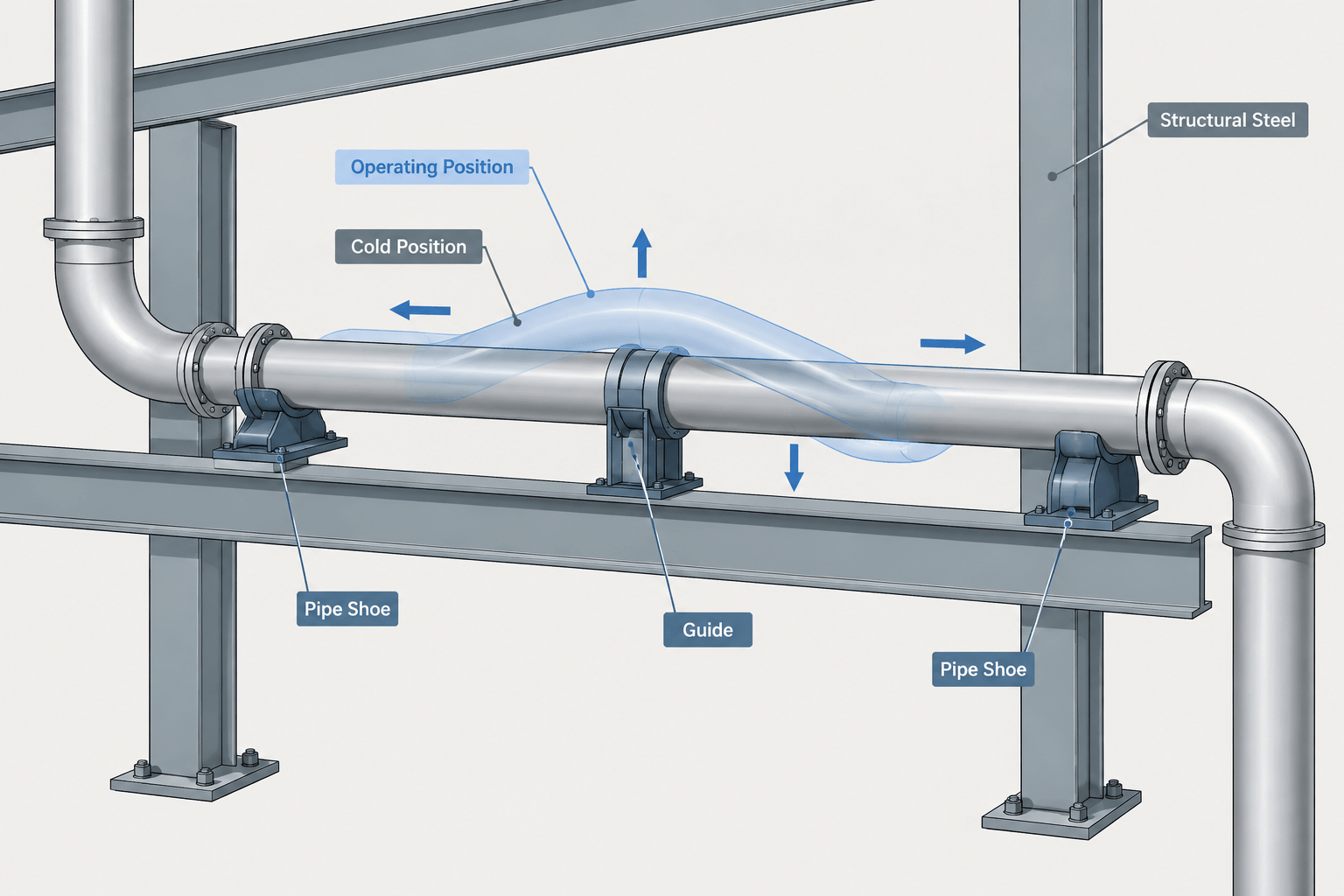Cold Position vs. Hot Position in Piping CAD: How to Document Thermal Movement Clearly engineering illustration