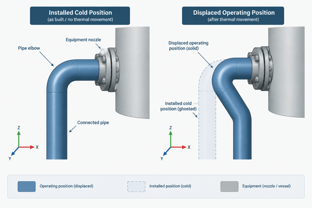 Cold Position vs. Hot Position in Piping CAD: How to Document Thermal Movement Clearly engineering illustration