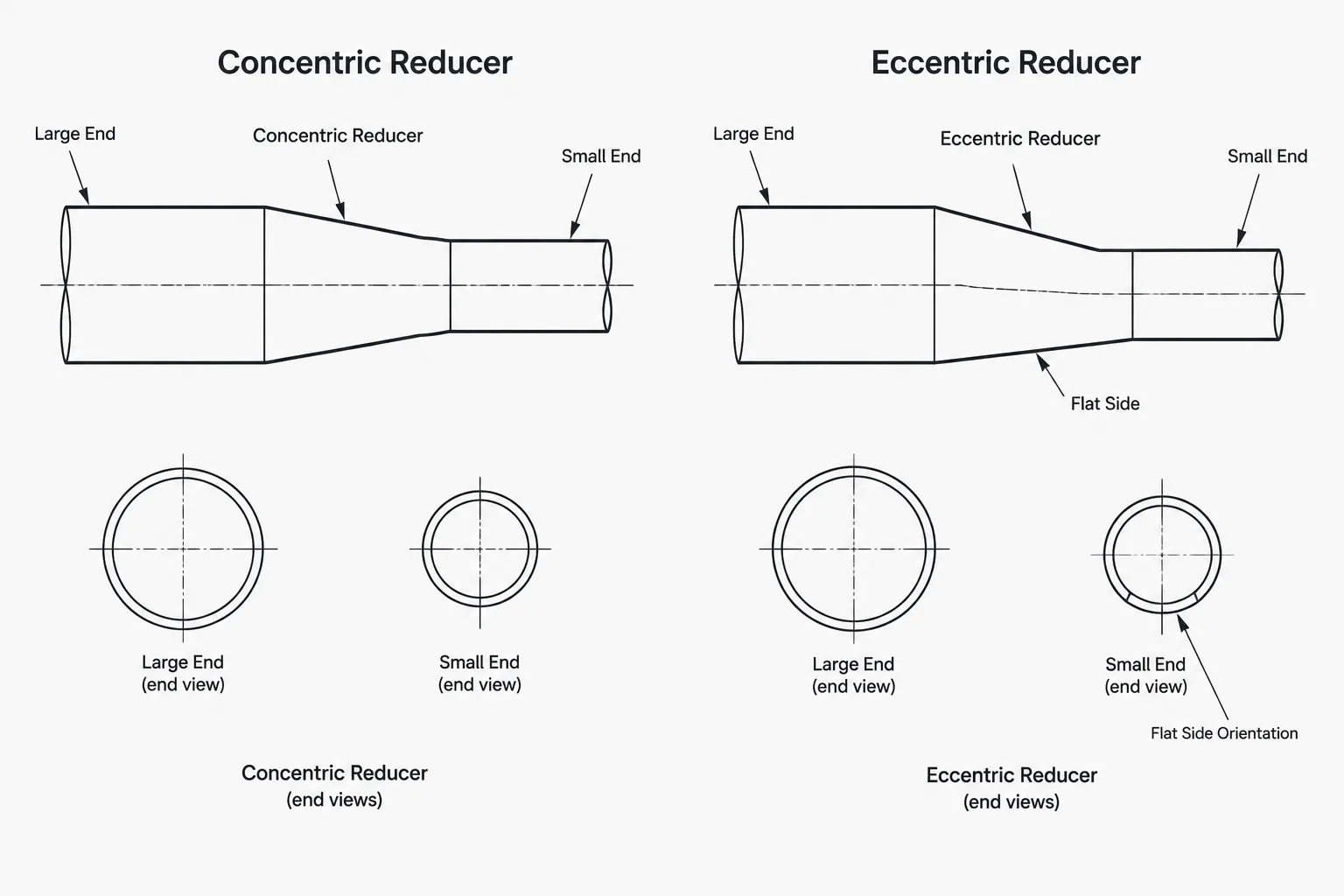 Concentric vs. Eccentric Pipe Reducers in CAD: Orientation, Flow, and Dimension Control