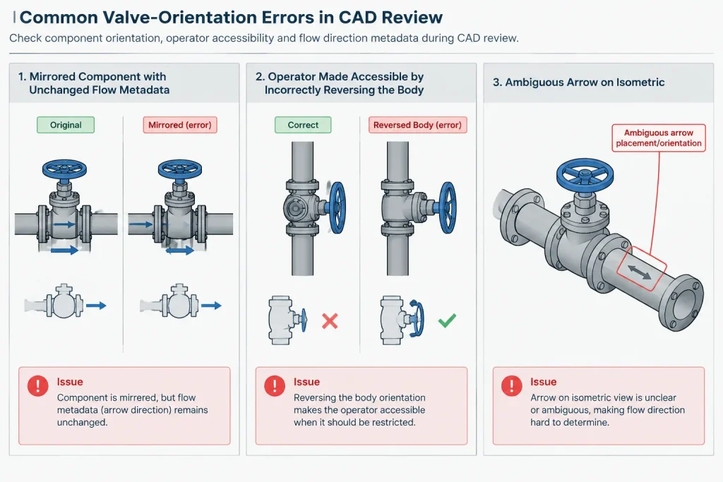 Directional vs. Bidirectional Valves in Piping CAD: Flow, Sealing, and Installation Control piping engineering illustration