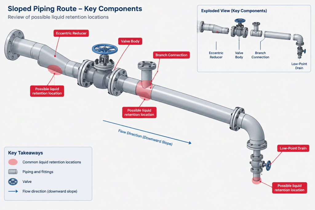 Drainable Piping Layout in CAD: How to Find and Prevent Liquid Pockets piping engineering illustration