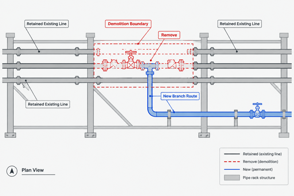 Existing, Demolition, and Temporary Piping in CAD: A Clear Documentation Workflow engineering illustration