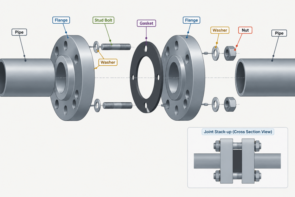 Flange Bolt Length in CAD: How to Build and Check the Joint Stack-Up engineering illustration