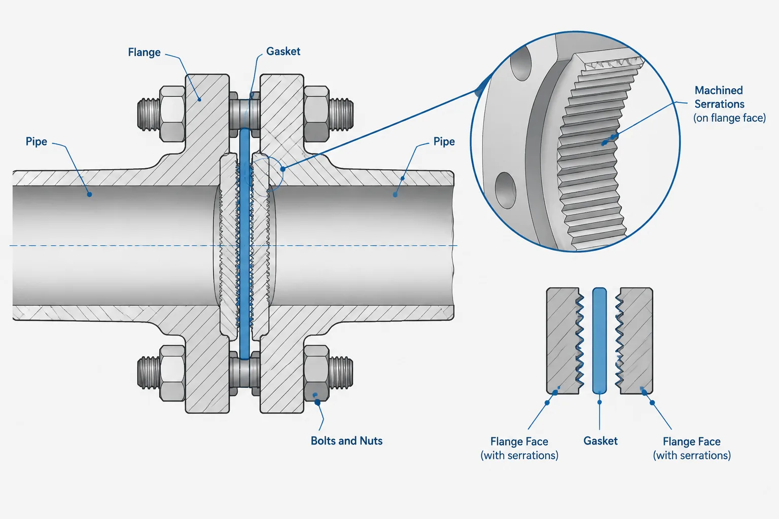 Flange Facing Finish in Piping Drawings: Serrations, Roughness, and Gasket Compatibility