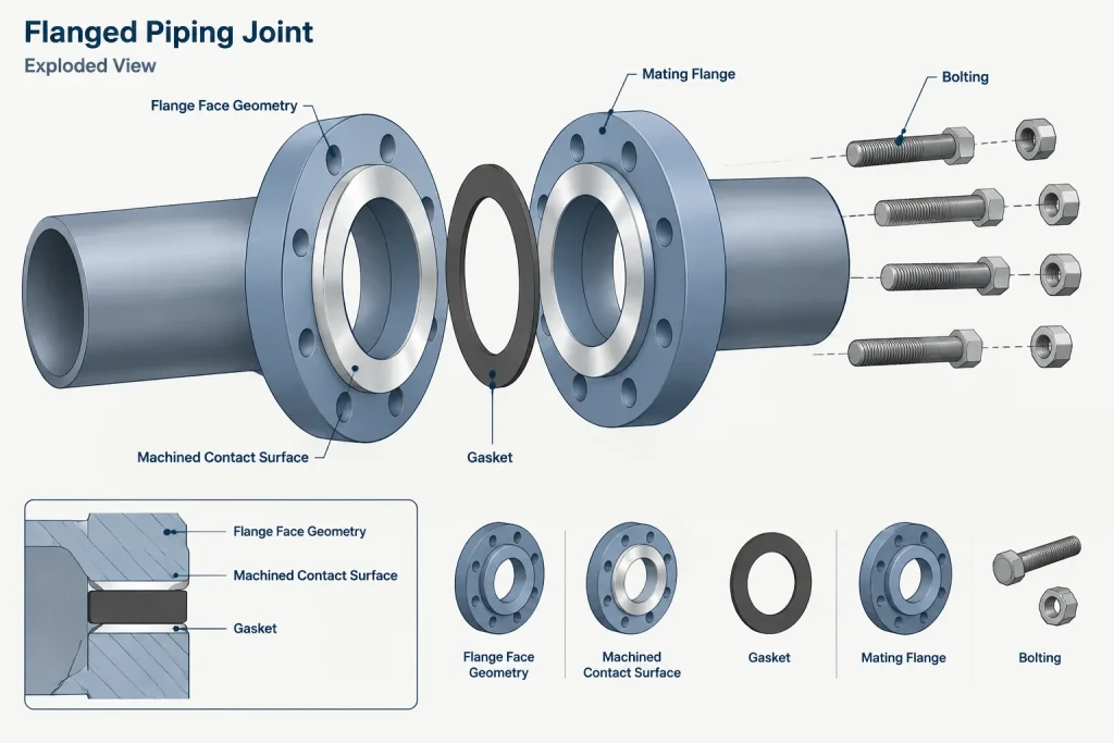 Flange Facing Finish in Piping Drawings: Serrations, Roughness, and Gasket Compatibility piping engineering illustration