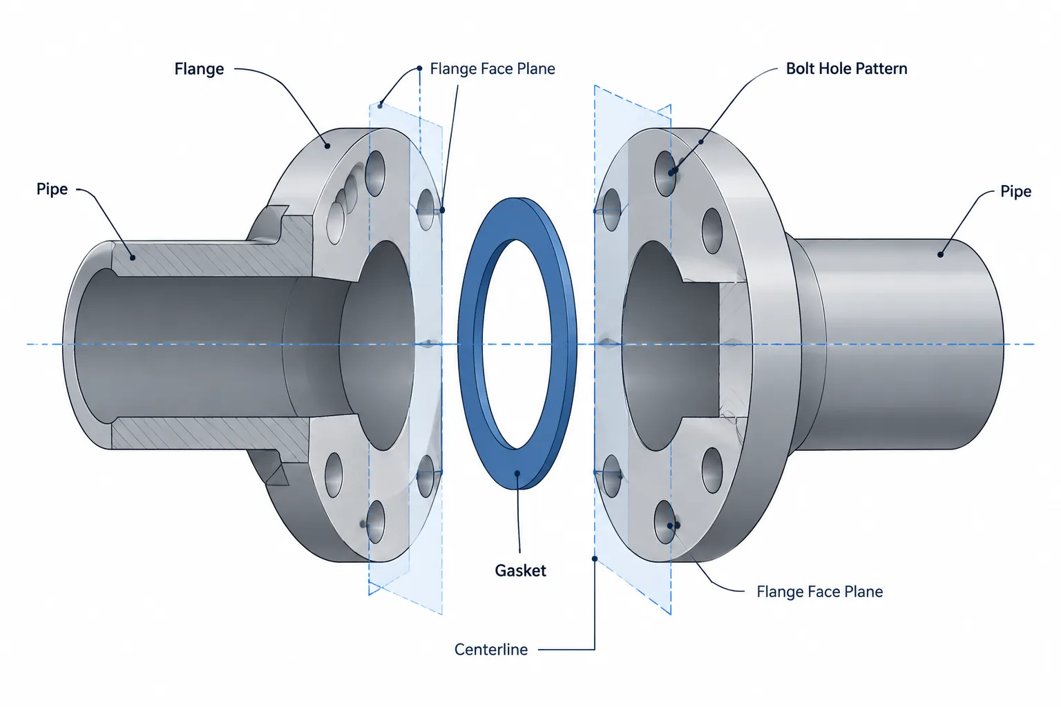 Flange Joint Alignment in Piping CAD: Faces, Bores, Bolt Holes, and Field Fit-Up