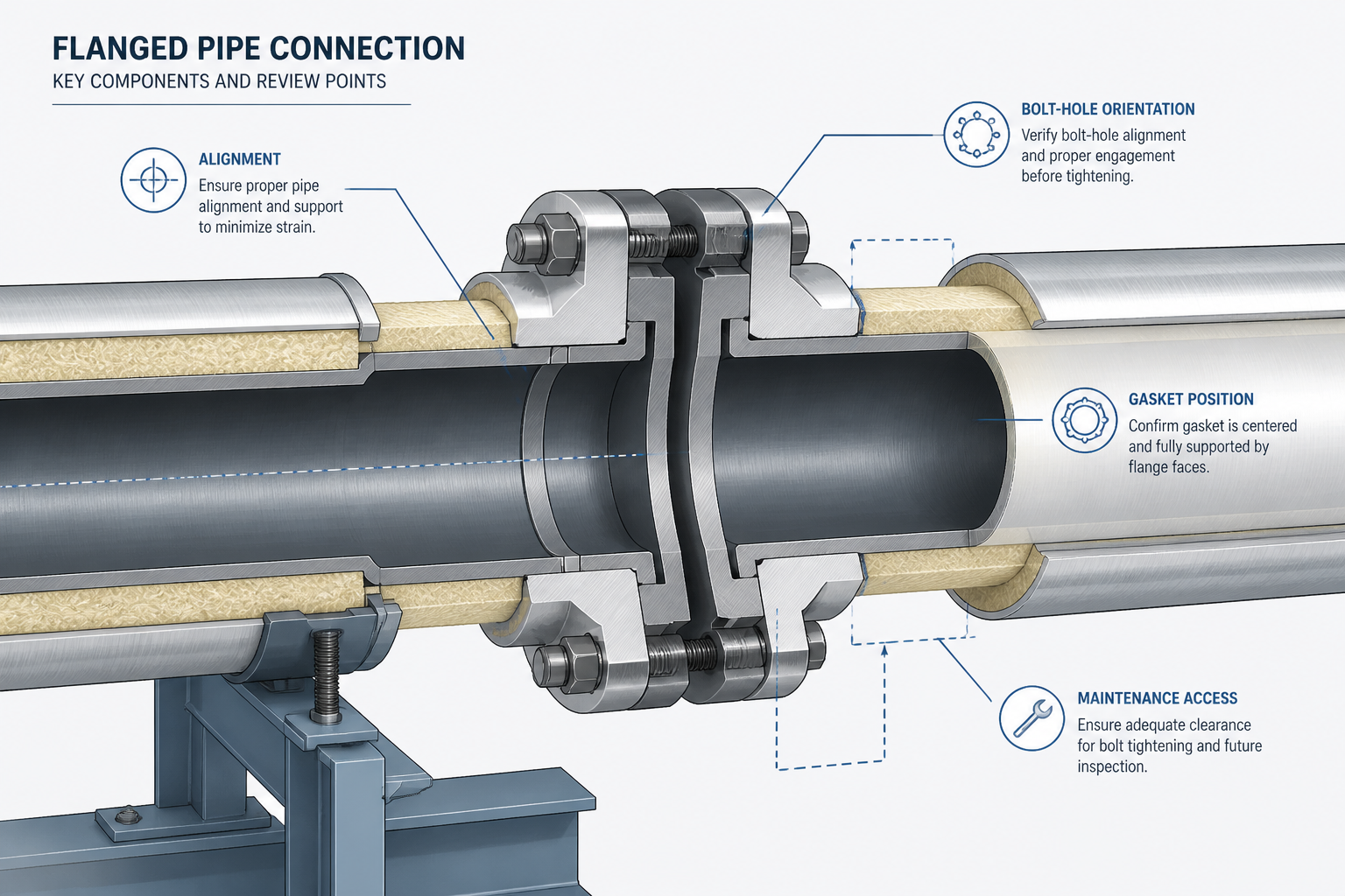 How to Check a Flanged Pipe Connection in CAD: Alignment, Gasket, and Bolt-Up Workflow