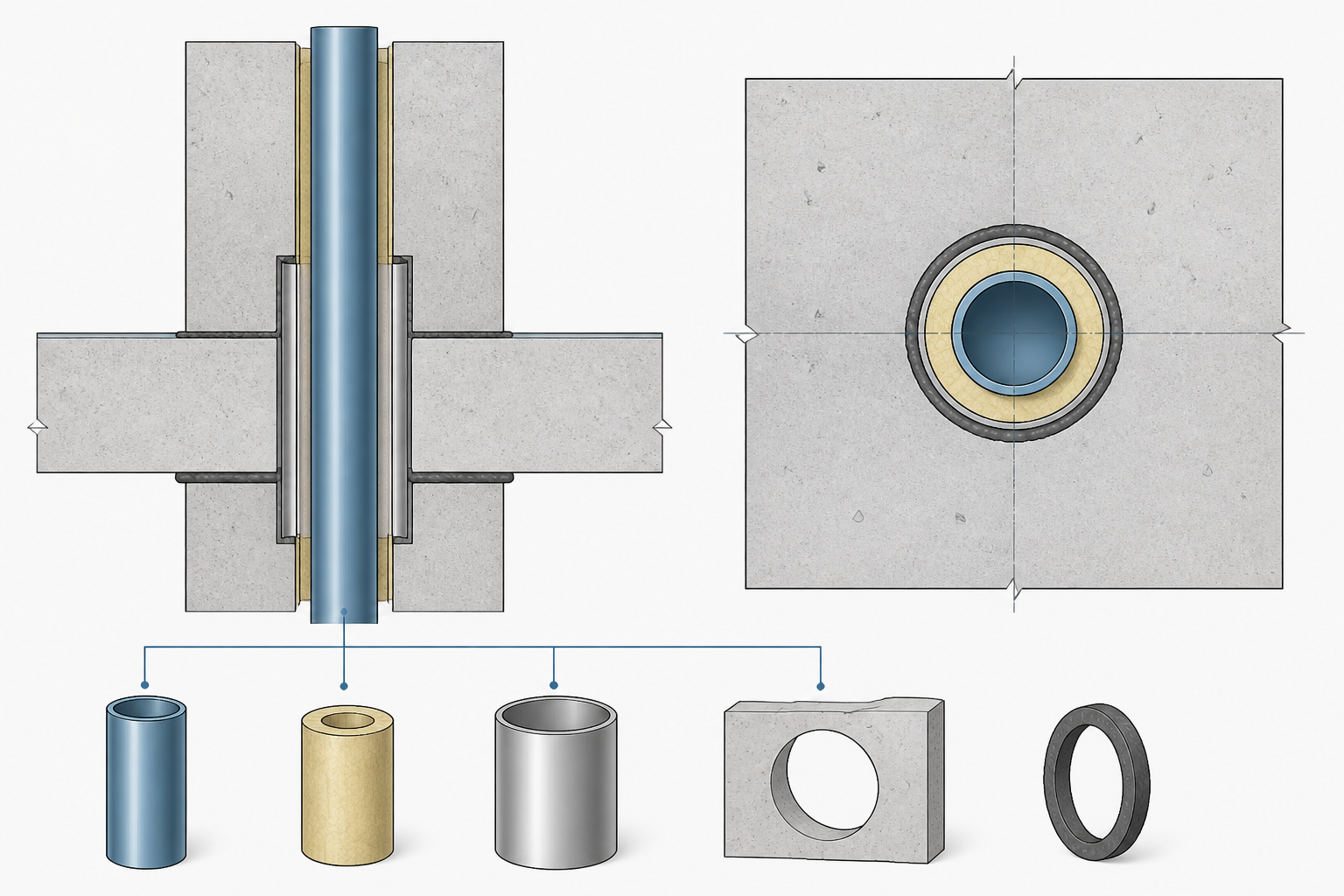 How to Detail Pipe Penetrations Through Walls and Floors in CAD engineering illustration