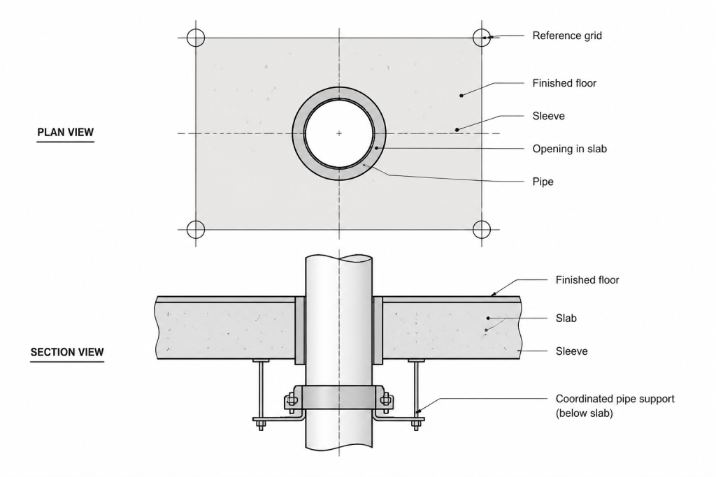 How to Detail Pipe Penetrations Through Walls and Floors in CAD engineering illustration