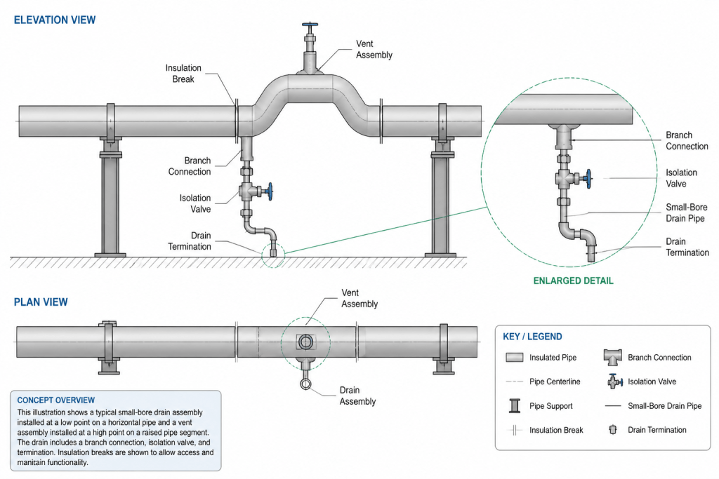 How to Detail Piping Vents and Drains in CAD engineering illustration