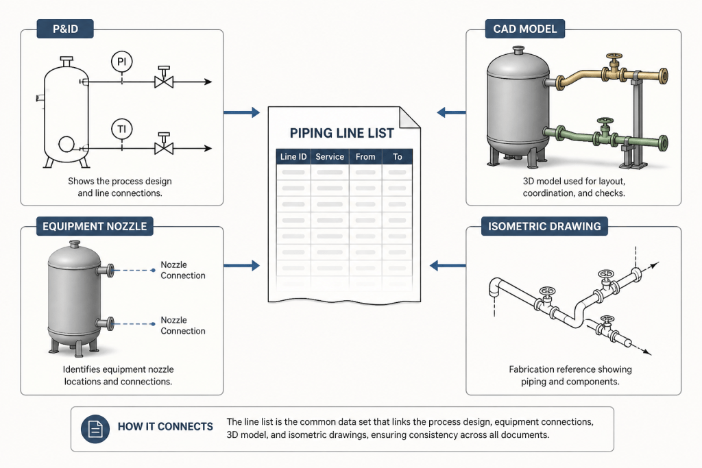 How to Read a Piping Line List Before CAD Modeling engineering illustration
