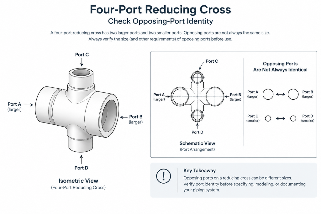 How to Read Pipe Fitting Size Order: Tees, Reducers, Crosses, and Branch Connections piping engineering illustration