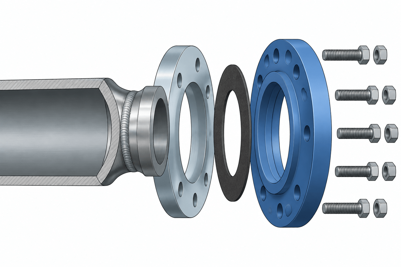 Lap Joint Flanges and Stub Ends in Piping CAD: Assembly, Rotation, and Dimension Control