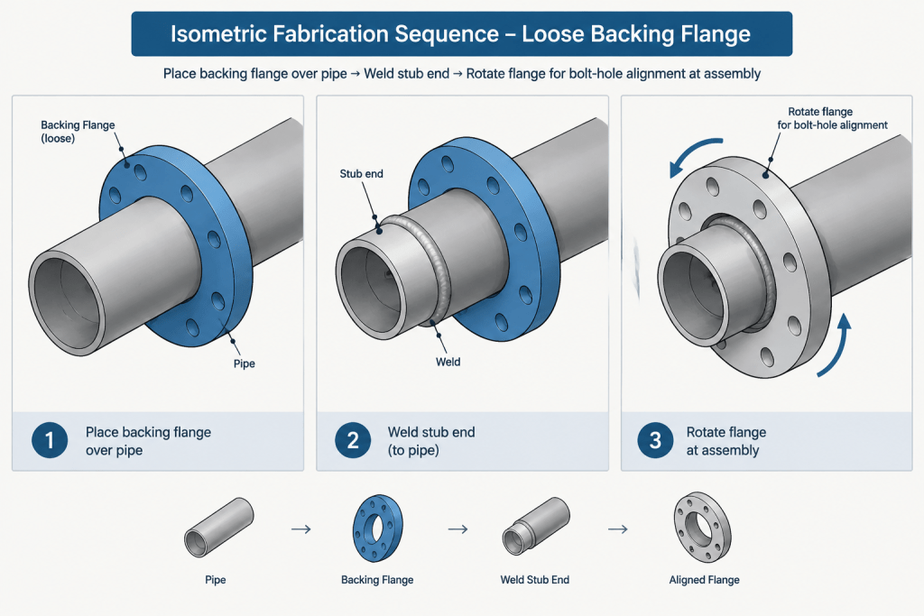 Lap Joint Flanges and Stub Ends in Piping CAD: Assembly, Rotation, and Dimension Control piping engineering illustration