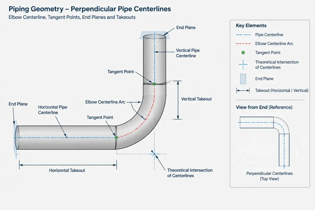 Long-Radius vs. Short-Radius Elbows: Space, Flow, and CAD Layout Considerations piping engineering illustration