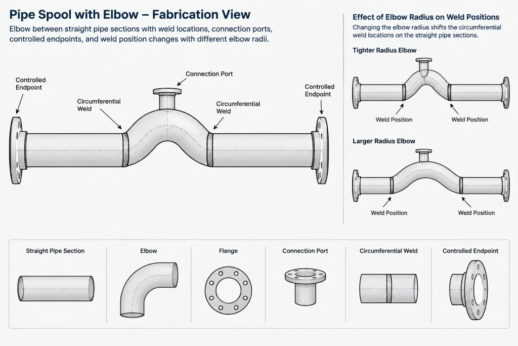 Long-Radius vs. Short-Radius Elbows: Space, Flow, and CAD Layout Considerations piping engineering illustration