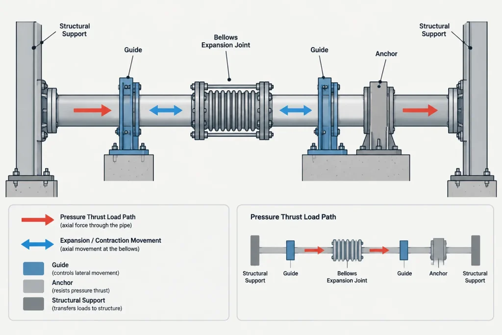 Metal Bellows Expansion Joints in Piping CAD: Movement, Restraint, and Installation Control piping engineering illustration