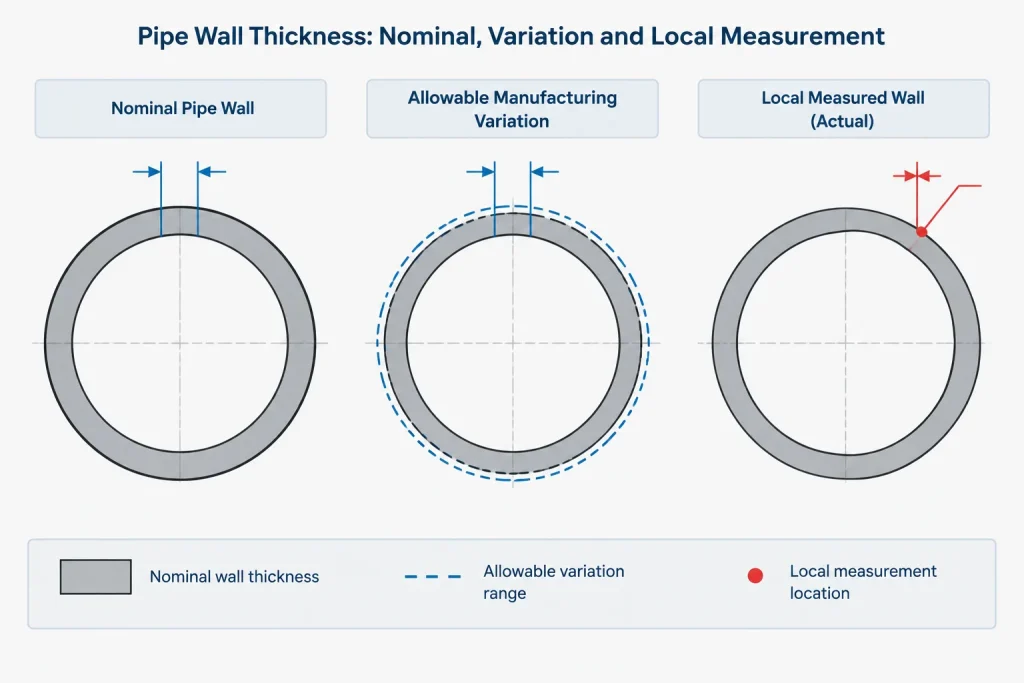 Nominal, Minimum, and Measured Pipe Wall Thickness: What Each Term Means piping engineering illustration