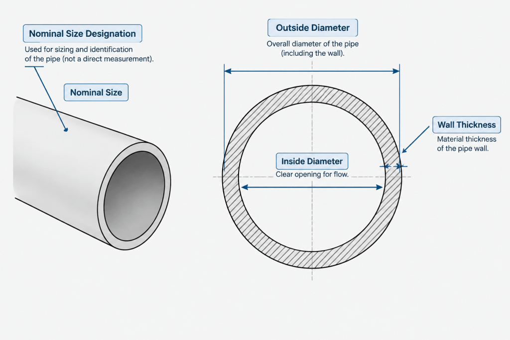 NPS vs. DN: Why Nominal Pipe Sizes Are Not Direct Unit Conversions piping engineering illustration
