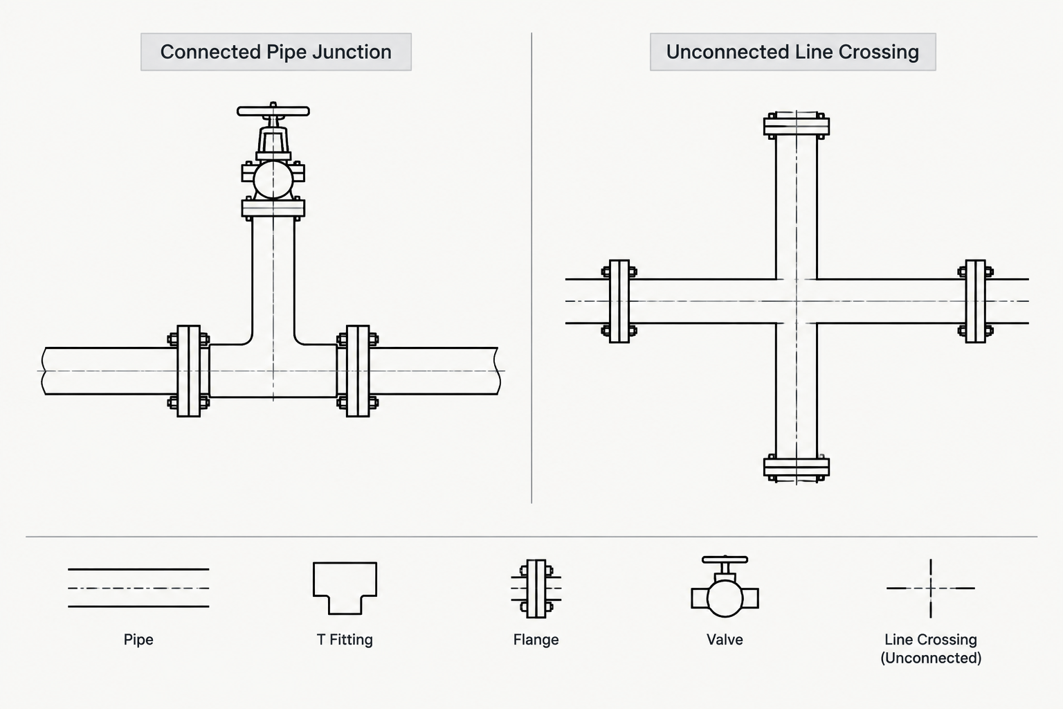 P&ID Line Crossings and Connections: How to Read and Draft Them Clearly piping engineering illustration