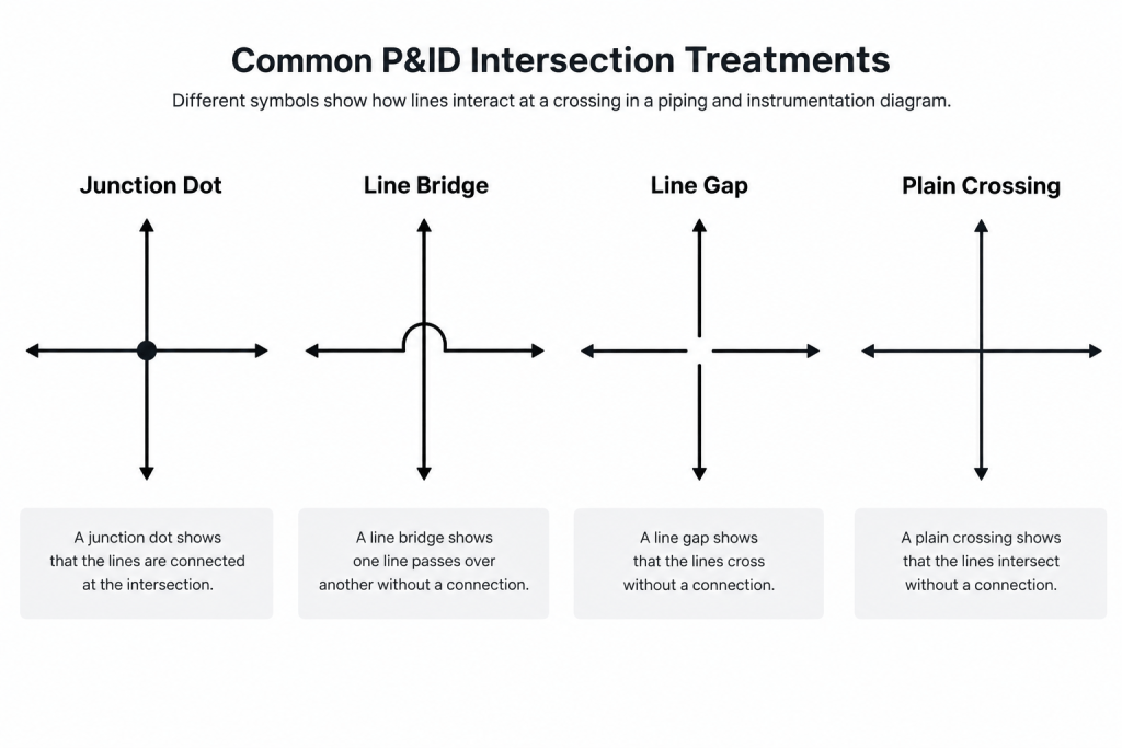 P&ID Line Crossings and Connections: How to Read and Draft Them Clearly piping engineering illustration