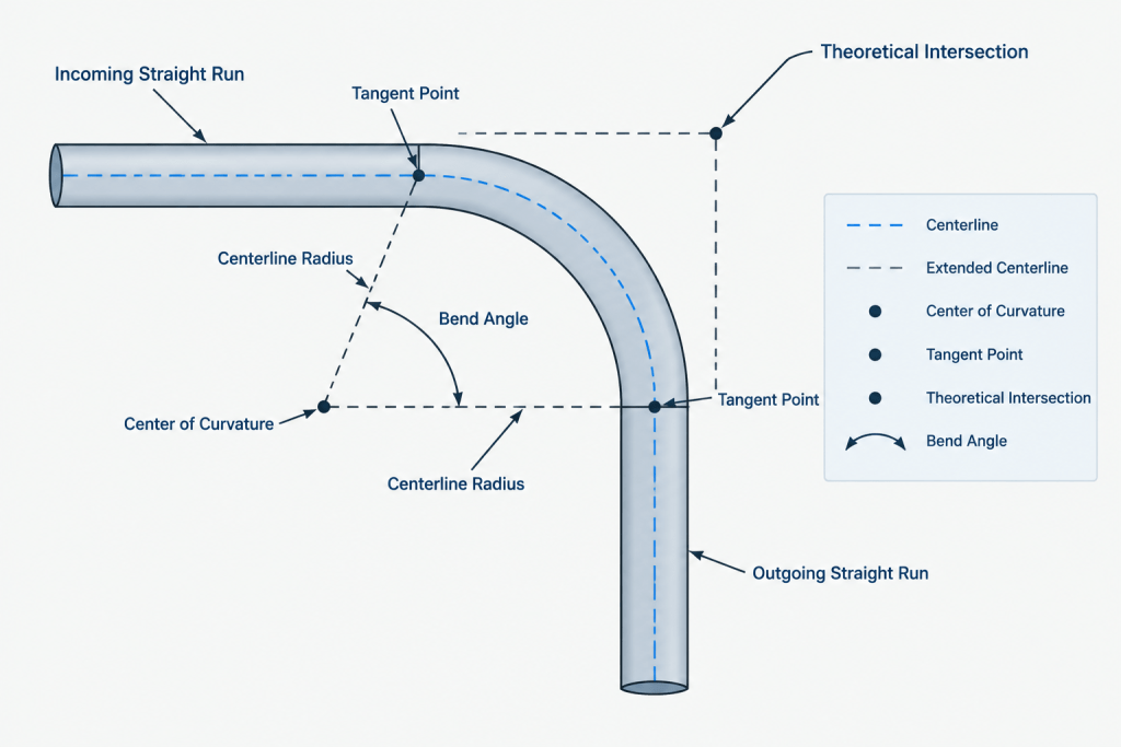 Pipe Bends vs. Elbows in CAD: Geometry, Tangent Points, and Documentation engineering illustration