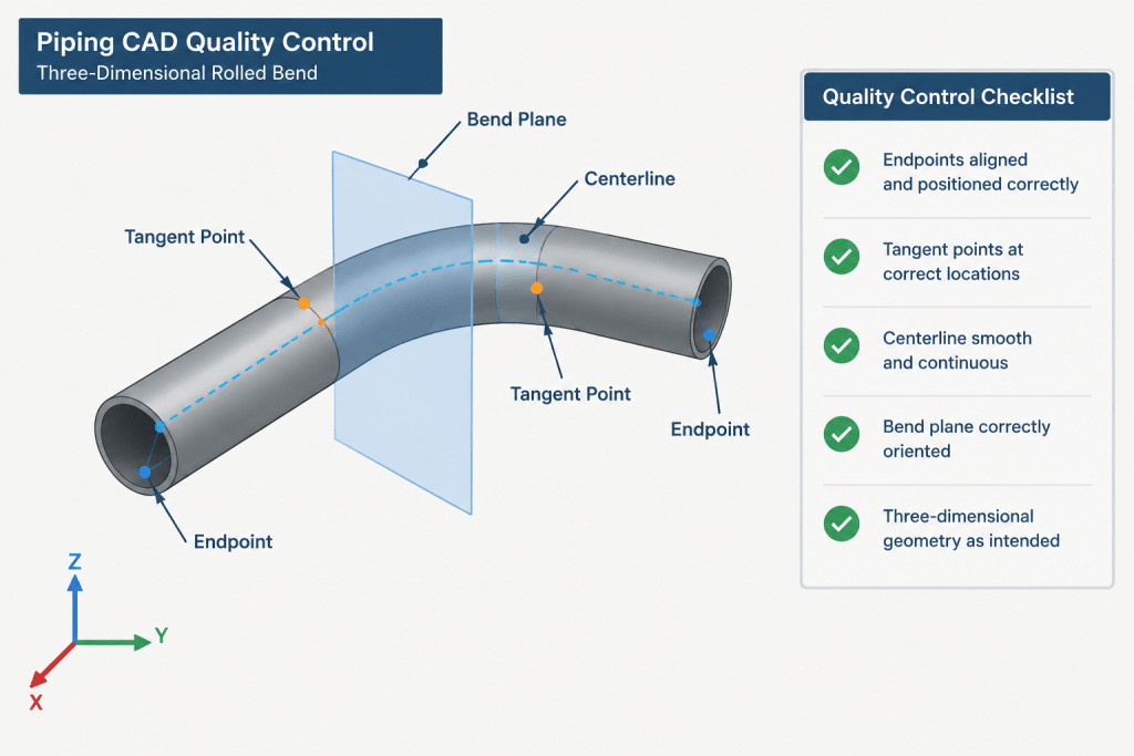 Pipe Bends vs. Elbows in CAD: Geometry, Tangent Points, and Documentation engineering illustration