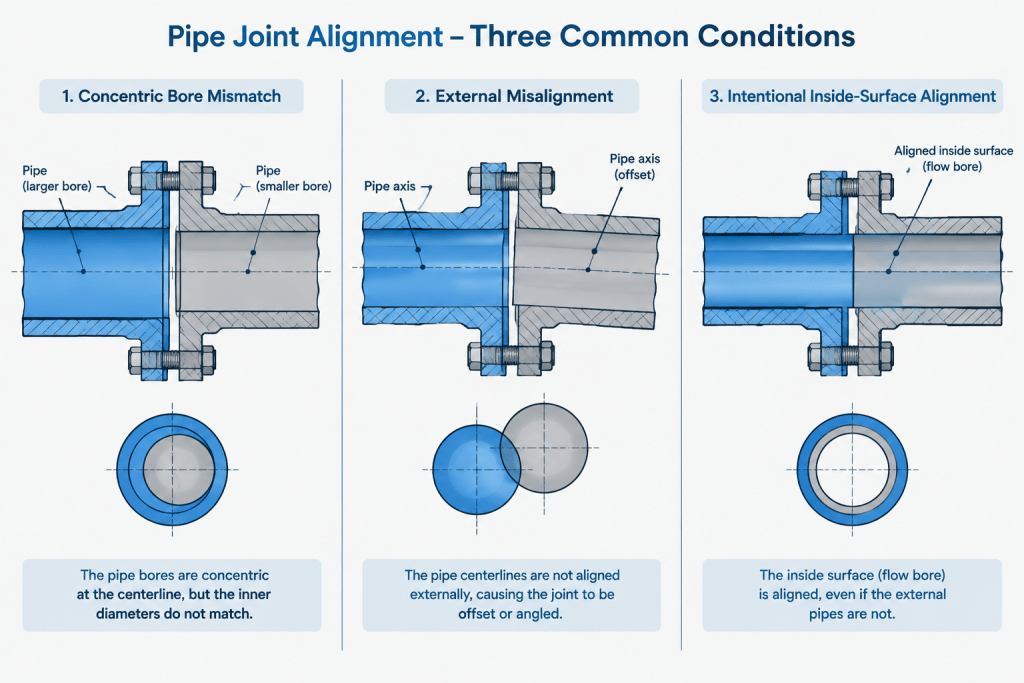 Pipe Bore Mismatch at Butt-Weld Connections: A Practical CAD and Detailing Guide piping engineering illustration