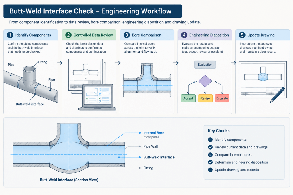 Pipe Bore Mismatch at Butt-Weld Connections: A Practical CAD and Detailing Guide piping engineering illustration