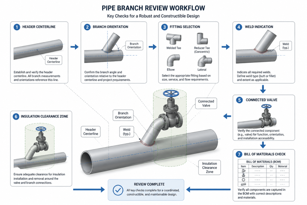 Pipe Branch Connections Explained: Tee, Olet, and Stub-In CAD Detailing engineering illustration
