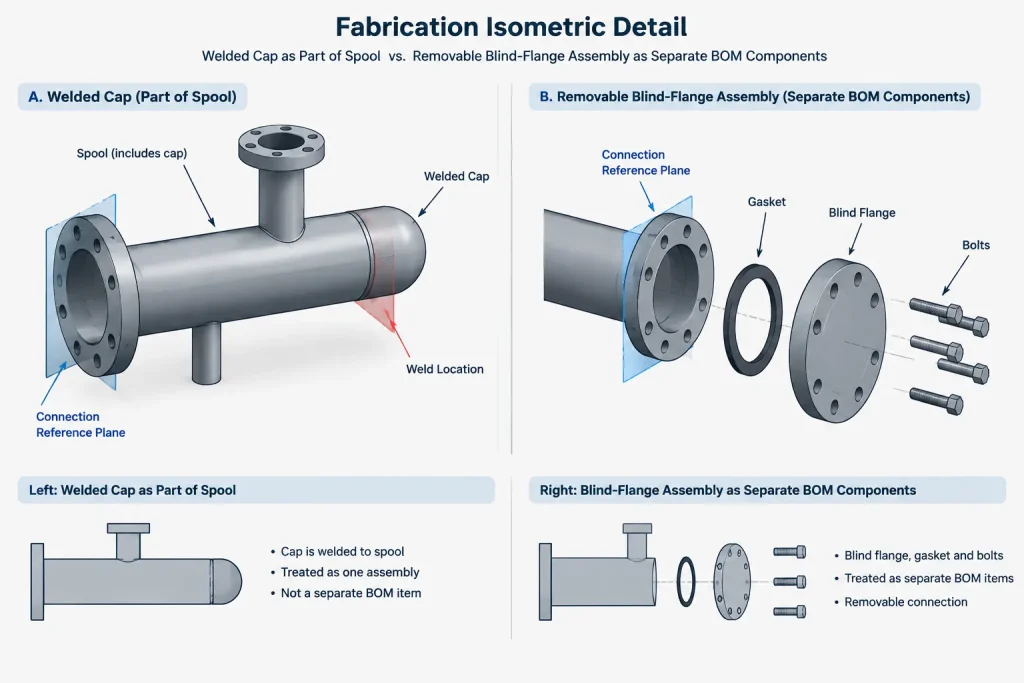 Pipe Caps, Plugs, and Blind Flanges: Choosing and Detailing a Piping Closure piping engineering illustration