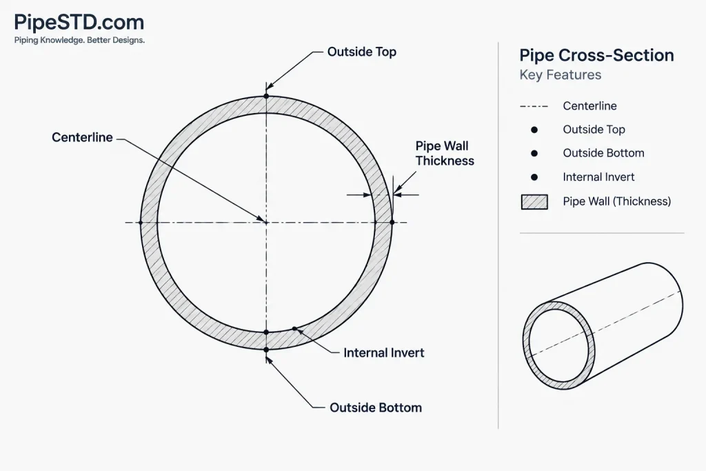 Pipe Elevation Notation in CAD: Centerline, BOP, TOP, and Invert Explained piping engineering illustration