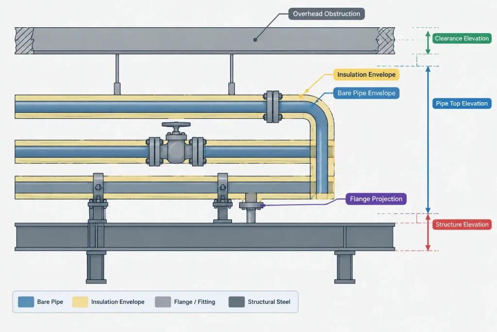 Pipe Elevation Notation in CAD: Centerline, BOP, TOP, and Invert Explained piping engineering illustration
