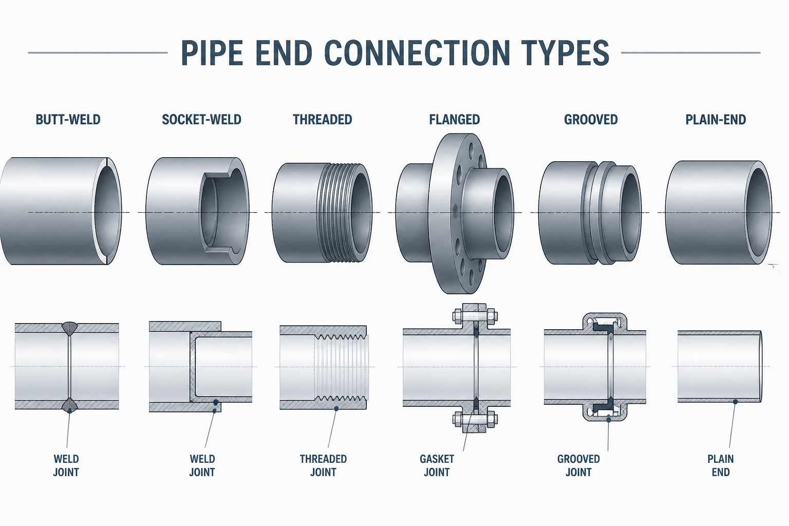 Pipe End Connection Types: How to Read and Detail Them in CAD