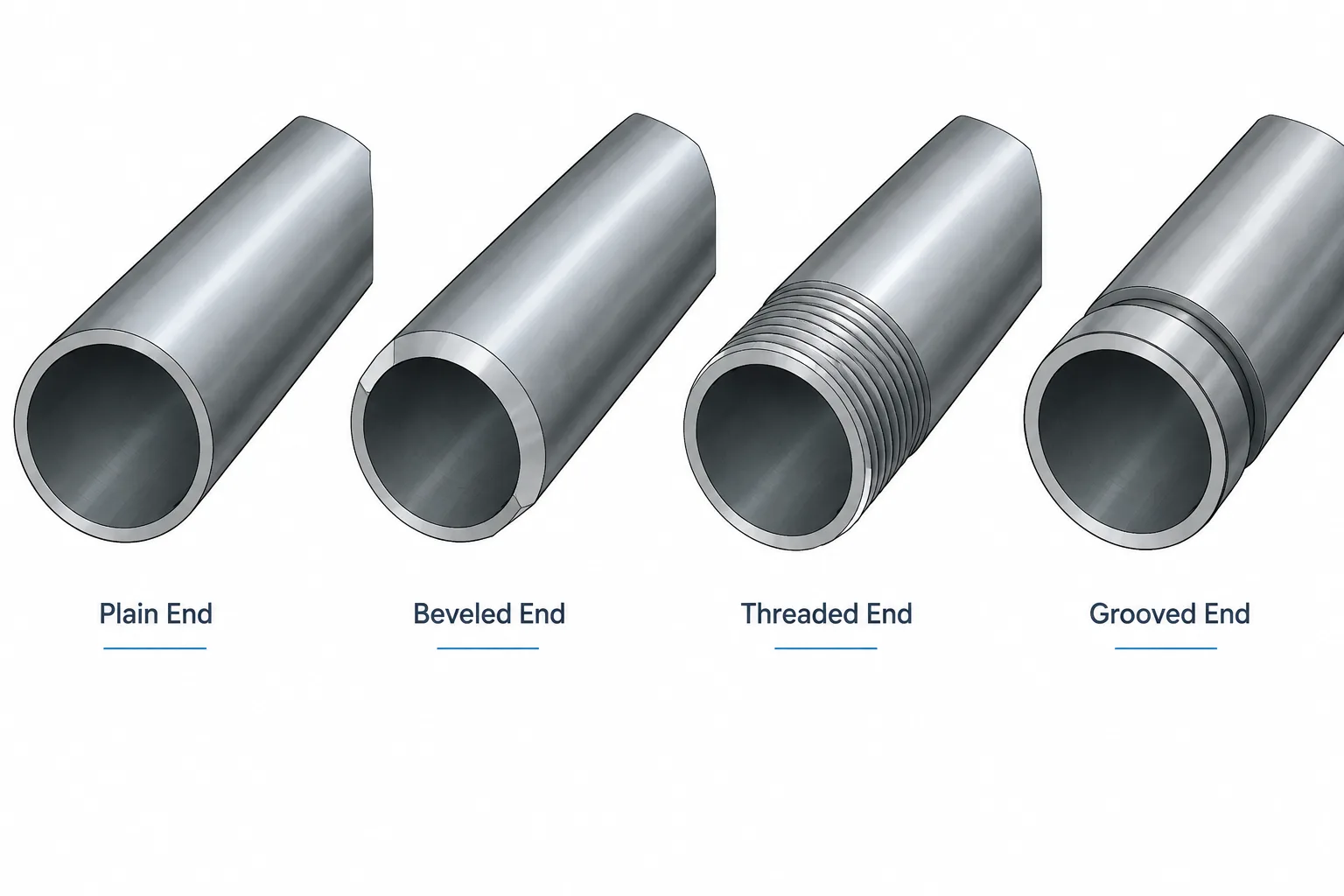 Pipe End Types in CAD and Piping Documentation: Plain, Beveled, Threaded, and Grooved Ends