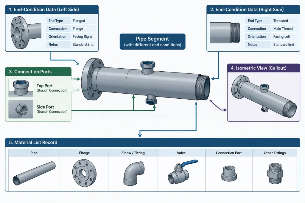 Pipe End Types in CAD and Piping Documentation: Plain, Beveled, Threaded, and Grooved Ends piping engineering illustration