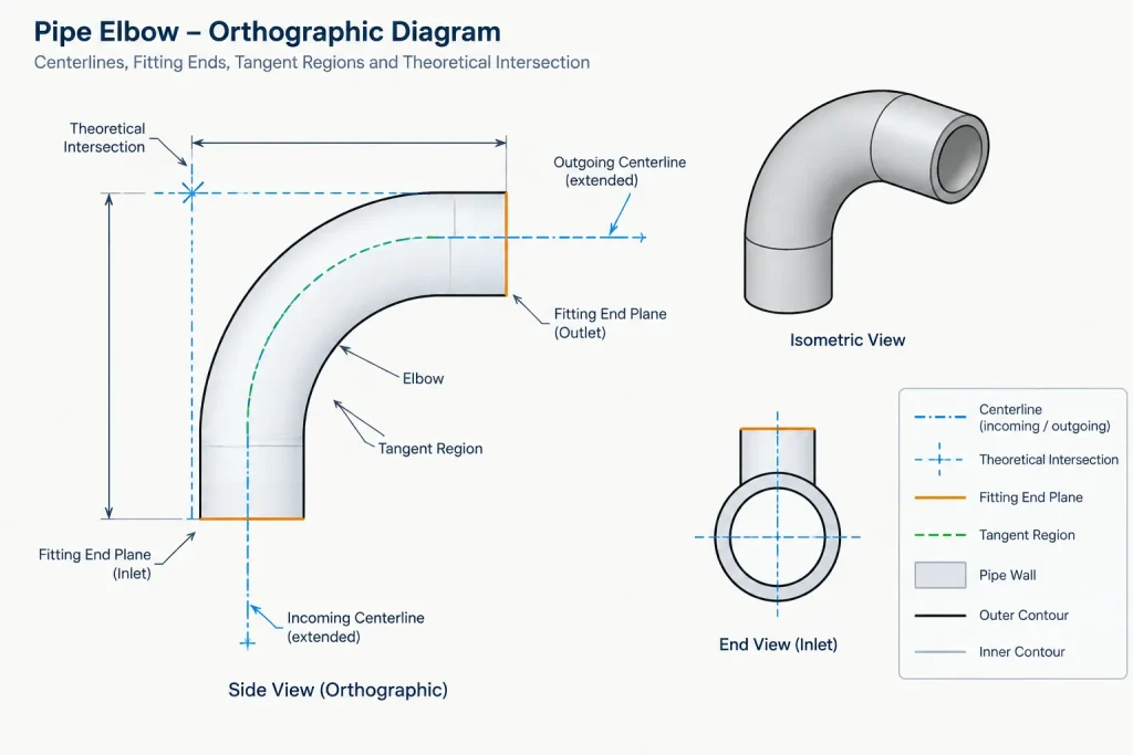 Pipe Fitting Center-to-End Dimensions: How to Read and Use Them in CAD piping engineering illustration