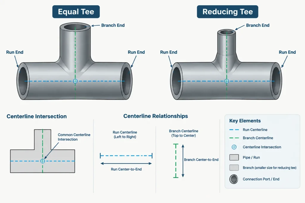 Pipe Fitting Center-to-End Dimensions: How to Read and Use Them in CAD piping engineering illustration