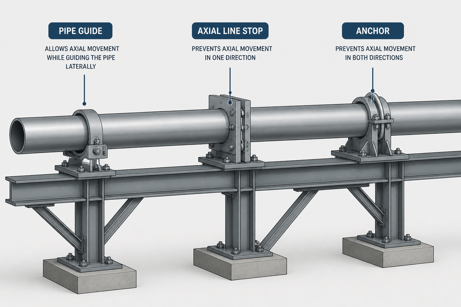 Pipe Guides, Anchors, and Line Stops in CAD: How to Distinguish and Detail Them