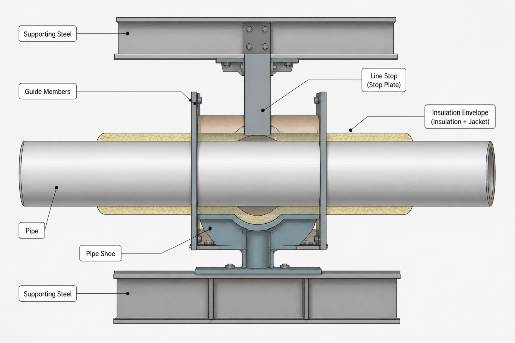 Pipe Guides, Anchors, and Line Stops in CAD: How to Distinguish and Detail Them engineering illustration