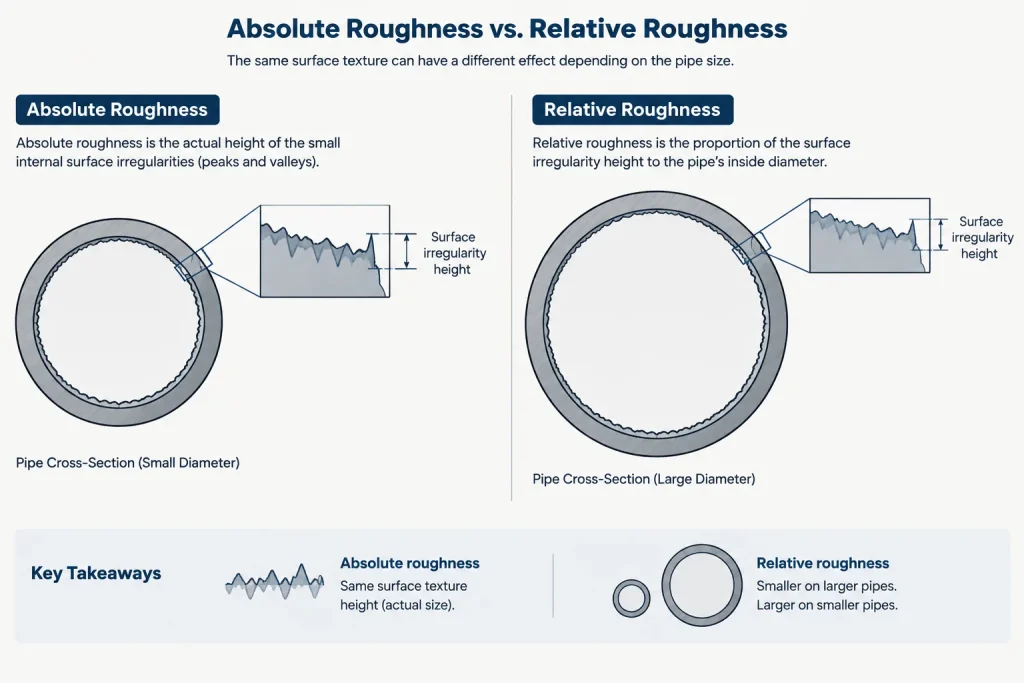 Pipe Roughness in Flow Calculations: Absolute Roughness, Relative Roughness, and CAD Data piping engineering illustration