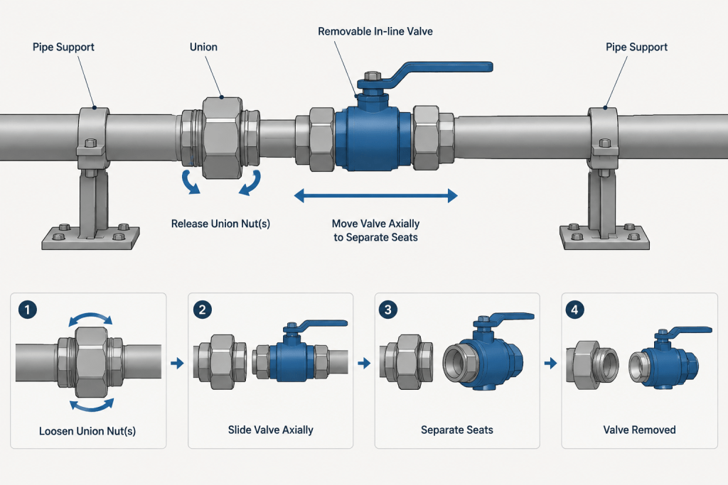 Pipe Unions vs. Couplings in Piping CAD: Assembly, Maintenance, and Cut-Length Control piping engineering illustration