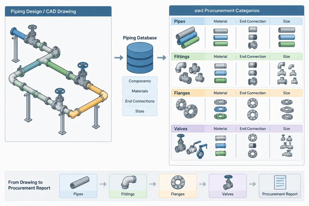 Piping BOM vs. MTO vs. Cut List: What Each Deliverable Controls piping engineering illustration