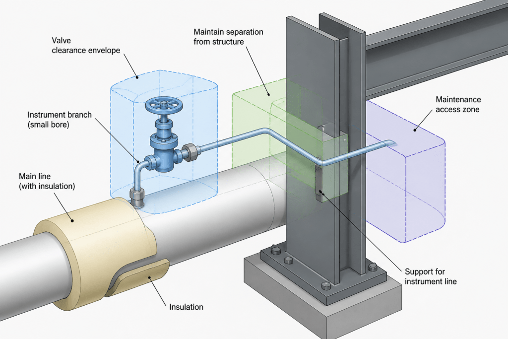 Piping Branch Orientation and Clocking in CAD: A Practical Detailing Guide engineering illustration