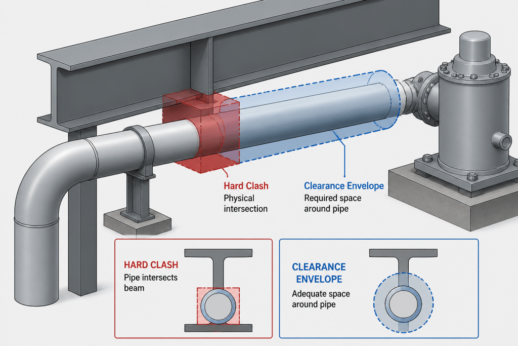 Piping CAD Clash Detection: A Practical Workflow for Finding and Resolving Model Conflicts engineering illustration