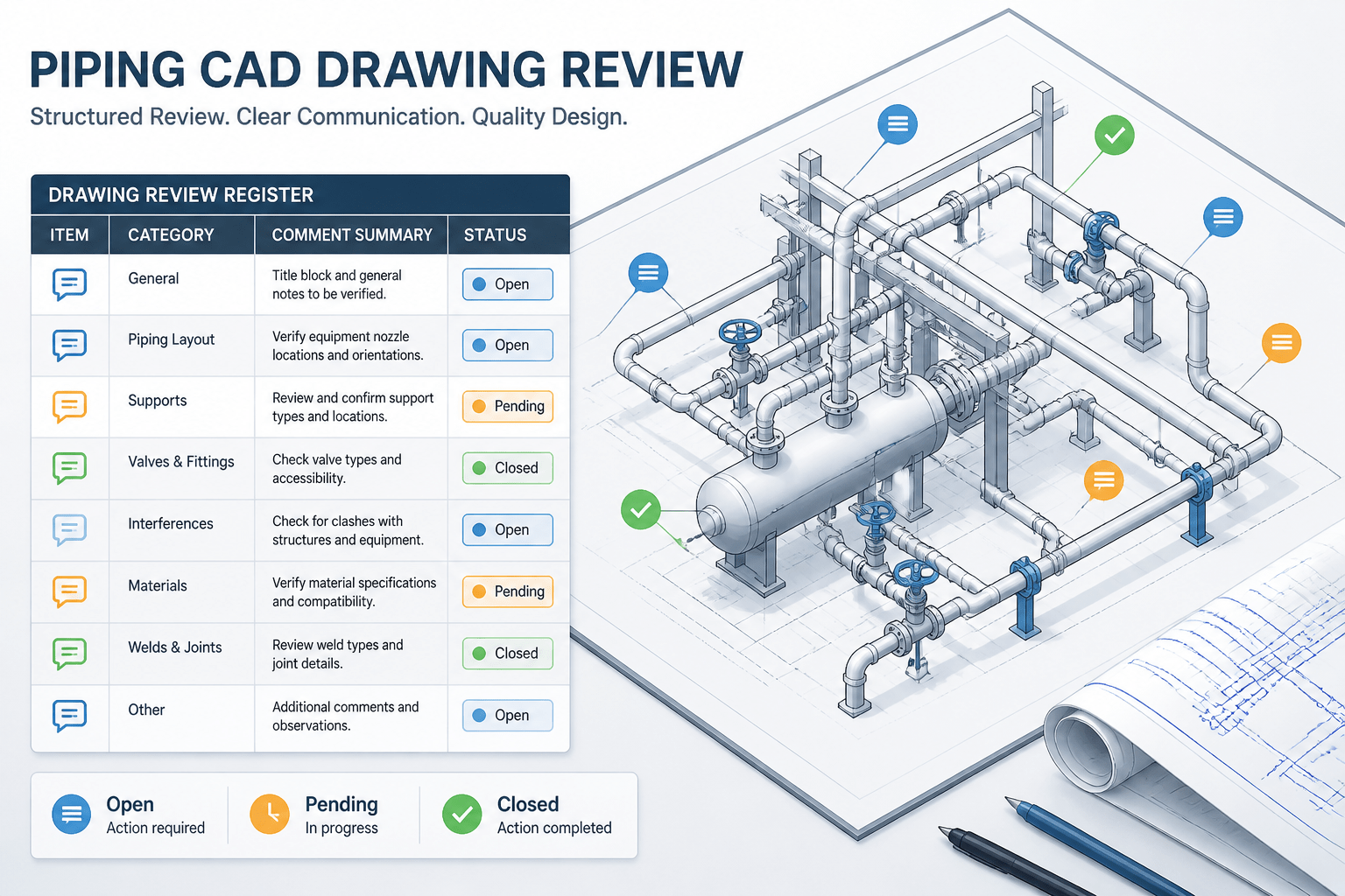 Piping CAD Design Review Comments: How to Classify, Resolve, and Close Markups