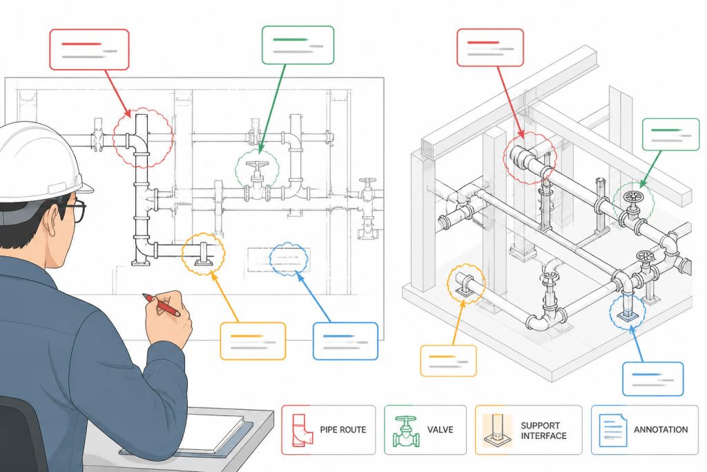 Piping CAD Design Review Comments: How to Classify, Resolve, and Close Markups engineering illustration
