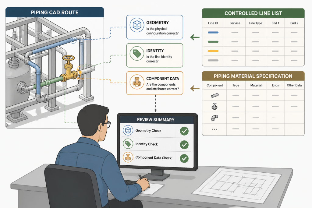 Piping CAD Model QA: How to Reconcile Geometry, Tags, and Bills of Material engineering illustration