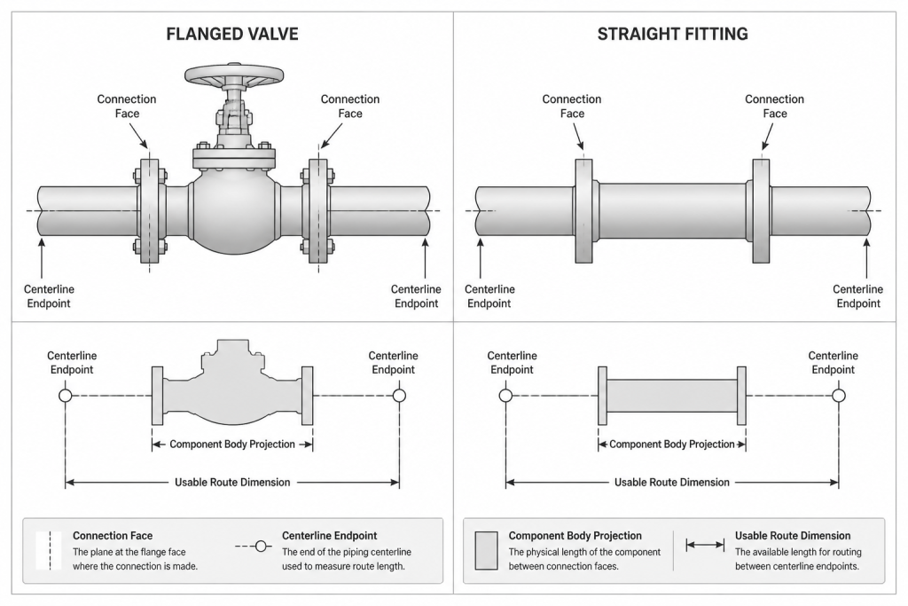 Piping Component Dimensions in CAD: Face-to-Face, Takeout, and Center-to-End Explained engineering illustration